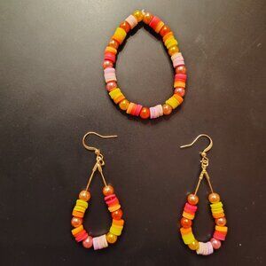 Hand made shimmering teardrop earrings and bracelet set